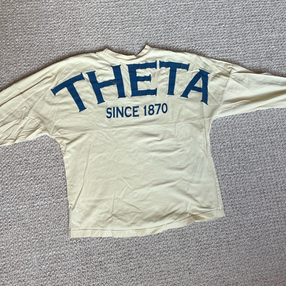 Kappa Alpha Theta Long Sleeved Shirt, Size small, yellow and navy lettering